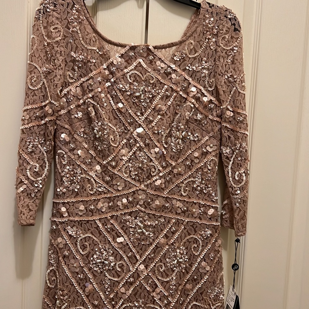 Adrianna Papell Boat Neck 3/4 Sleeves Back Zipper Midi Beaded Dress-ROSE… - Picture 6 of 11